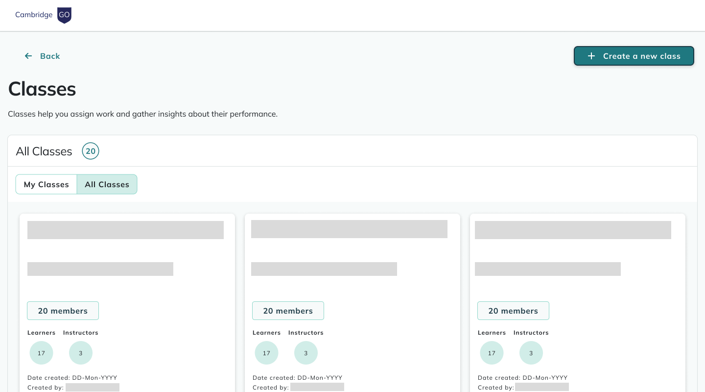 GO manage classes overview screenshot