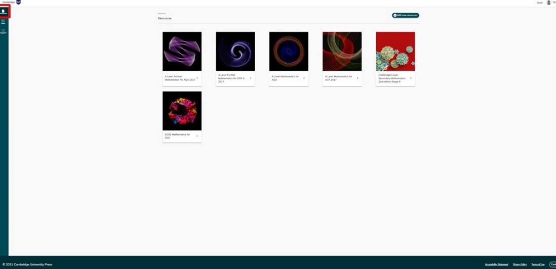 Screenshot of resources  screen