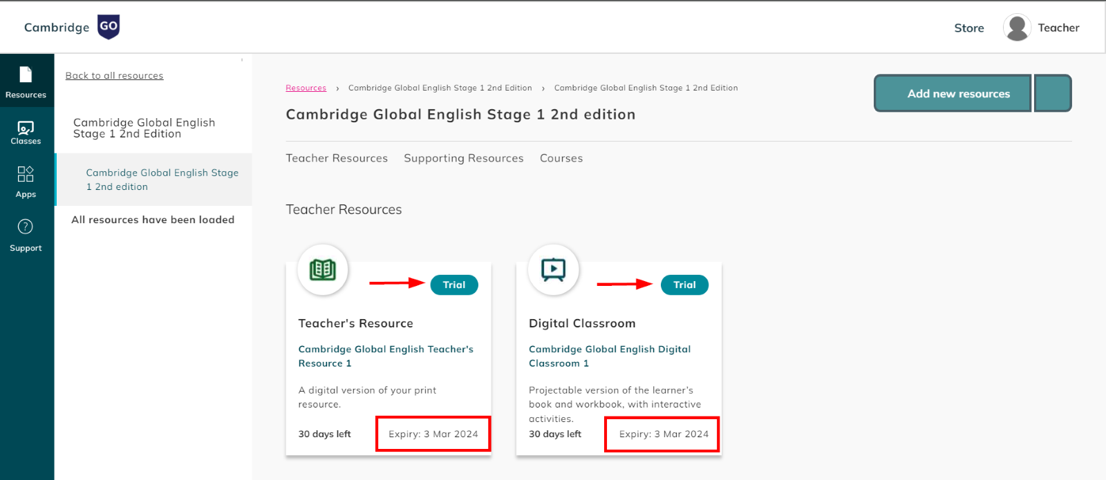 screenshot showing trial products with expiry date
